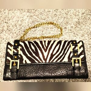 Kenneth Cole $159 Rare Animal Hair Leather Large Wallet Wristlet Black Gold